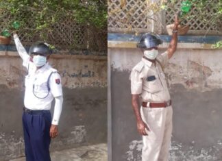 Policemen and homeguards serving unruly birds