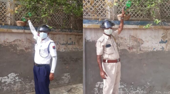 Policemen and homeguards serving unruly birds