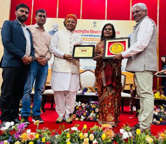 विशेष योग्यजन कल्याणार्थ राज्य स्तरीय पुरस्कार से सम्मानित हुए समाजसेवी रामेश्वरलाल बिश्नोई